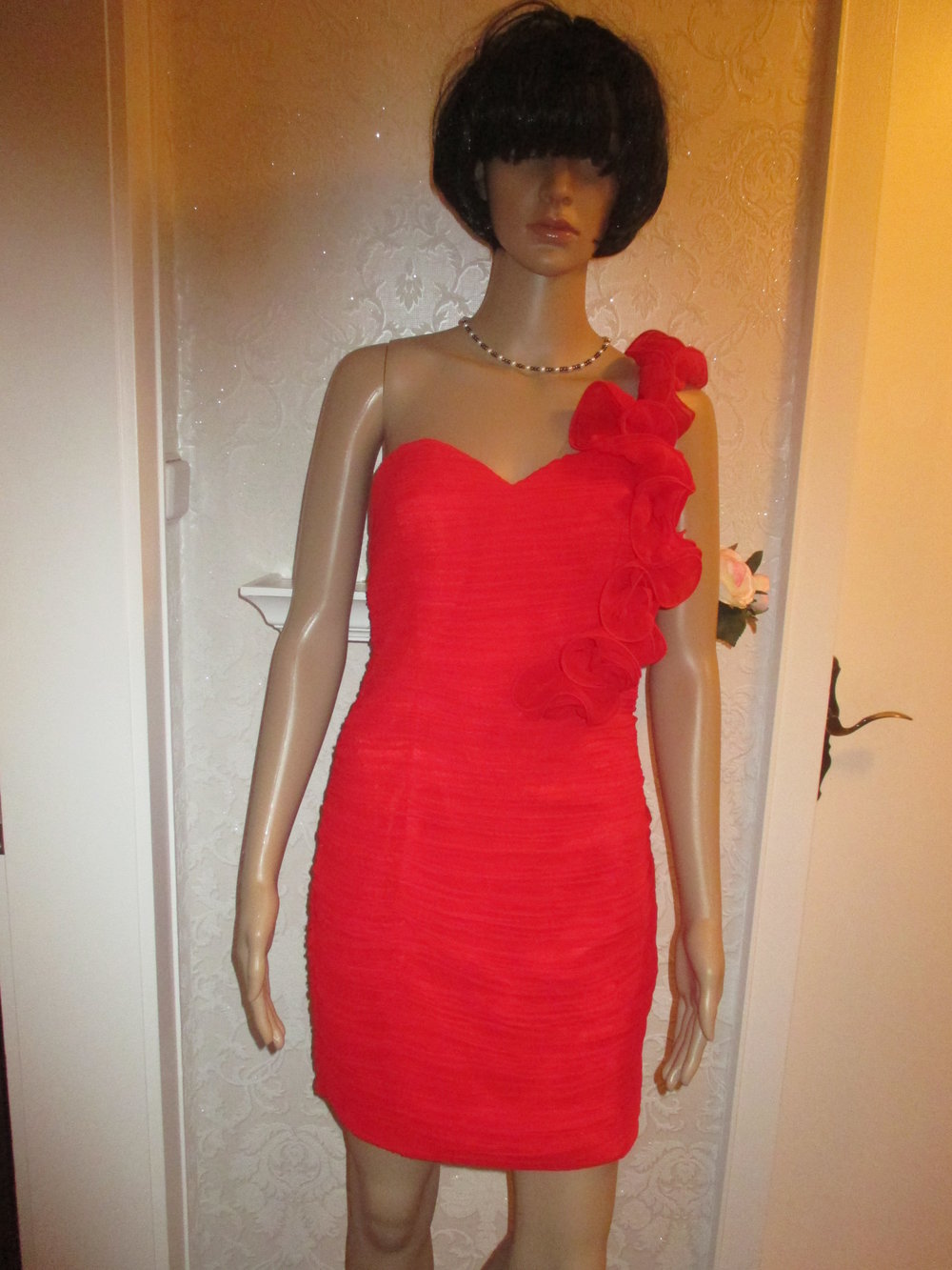 NEU Cocktail Abend Ausgeh-Ball Seiden-Chiffon Bodycon Rüschen-Volant One Shoulder Mini-KLEID 