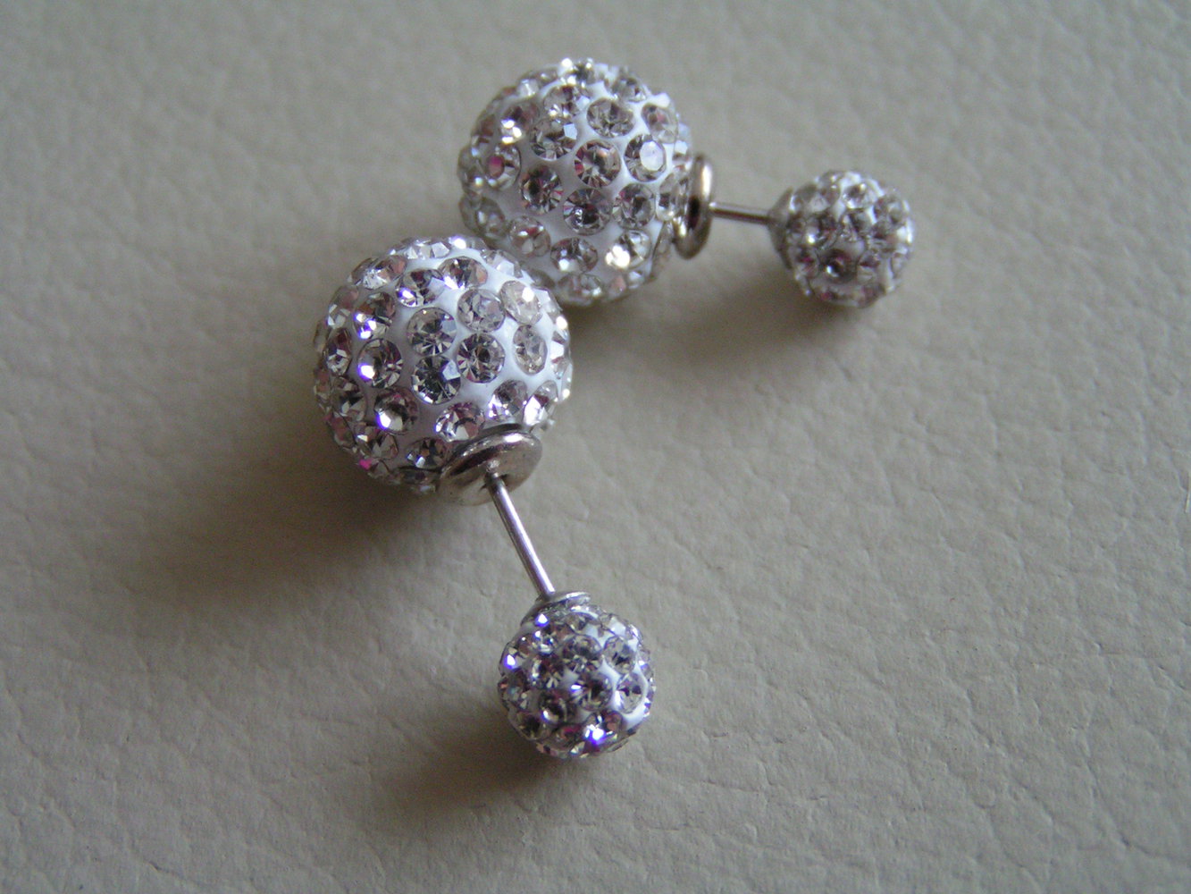 Doppel Perlen Ohrringe Shamballa silber 2 Fach tragbar 