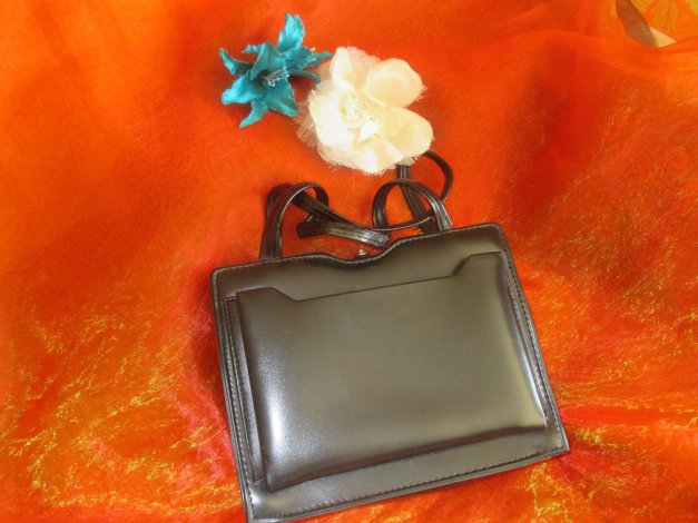 Original VINTAGE Leder- Imitat Damen Granny Henkel- Hand- TASCHE Kelly- BAG schwarz