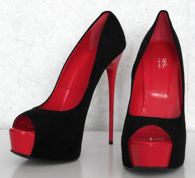 Sexy Plateau Peeptoe Pumps Highheels Gr. 43 schwarz/rot neu