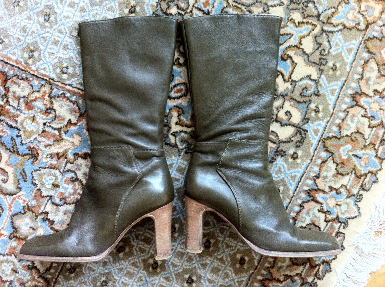 Damenstiefel Lederstiefel Leder Stiefel halbhohe Stiefel oliv/kaki *gebraucht *