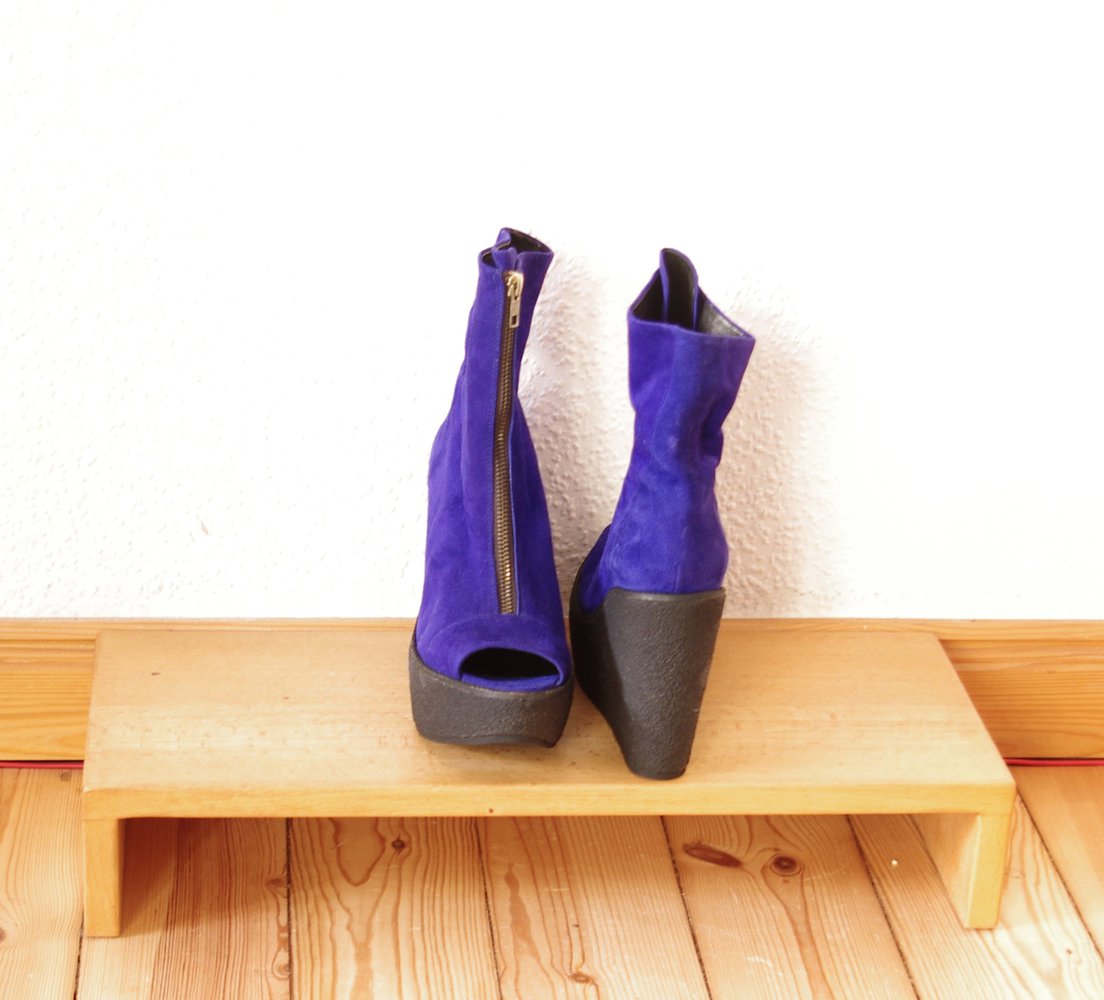 Einmalige Beau Coops Gr. 39 40 Peeptoe Plateau Wedges royalblau Reißverschlussc