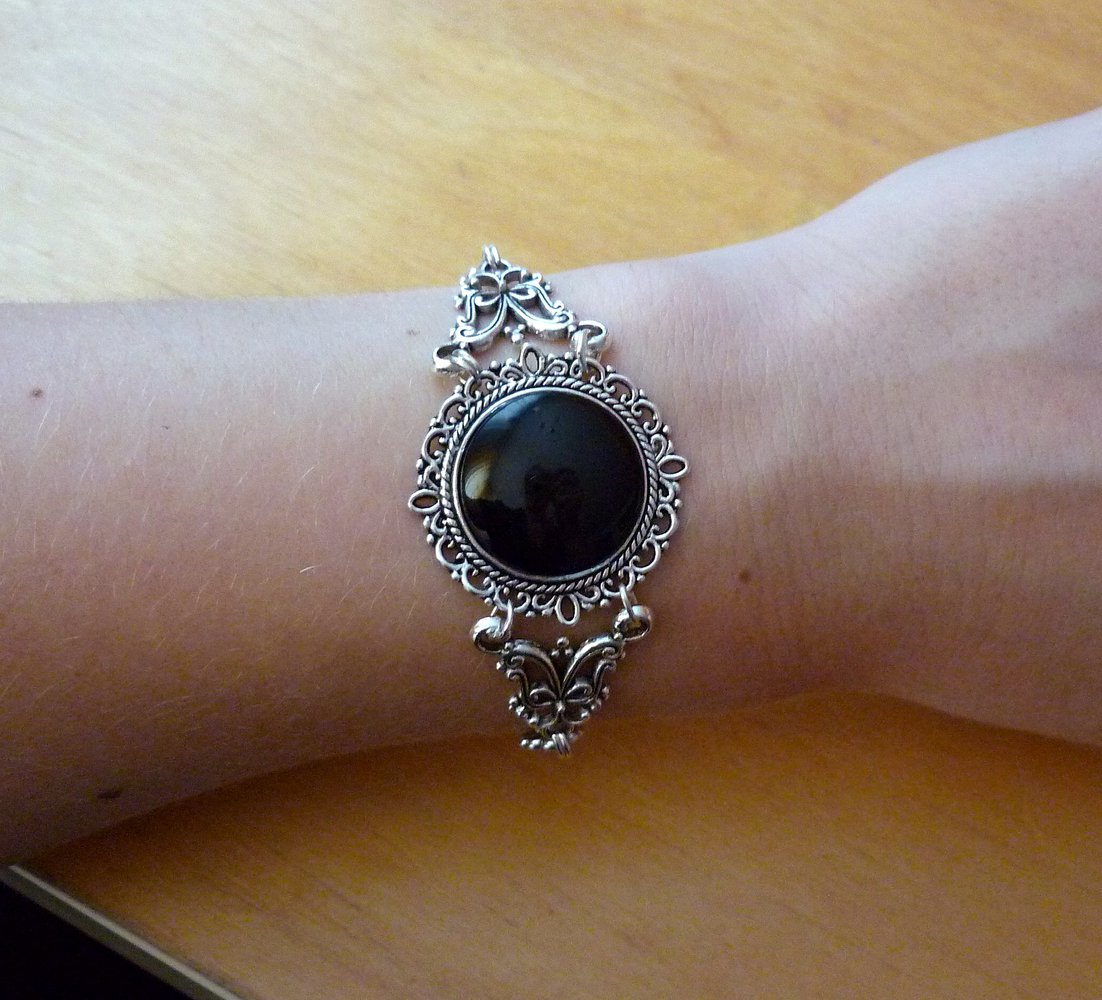 Armband Gothic Gotik schwarz silberfarben Ornament Blumen Muster Emo Punk