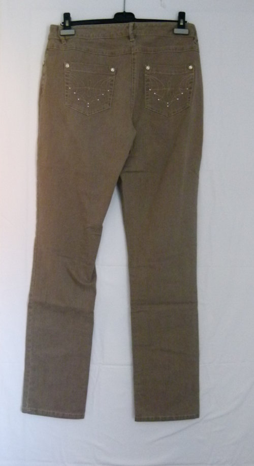 Stretch Jeans im 5-Pocket-Stil, khaki, mit Verzierung, Boho Mori Büro