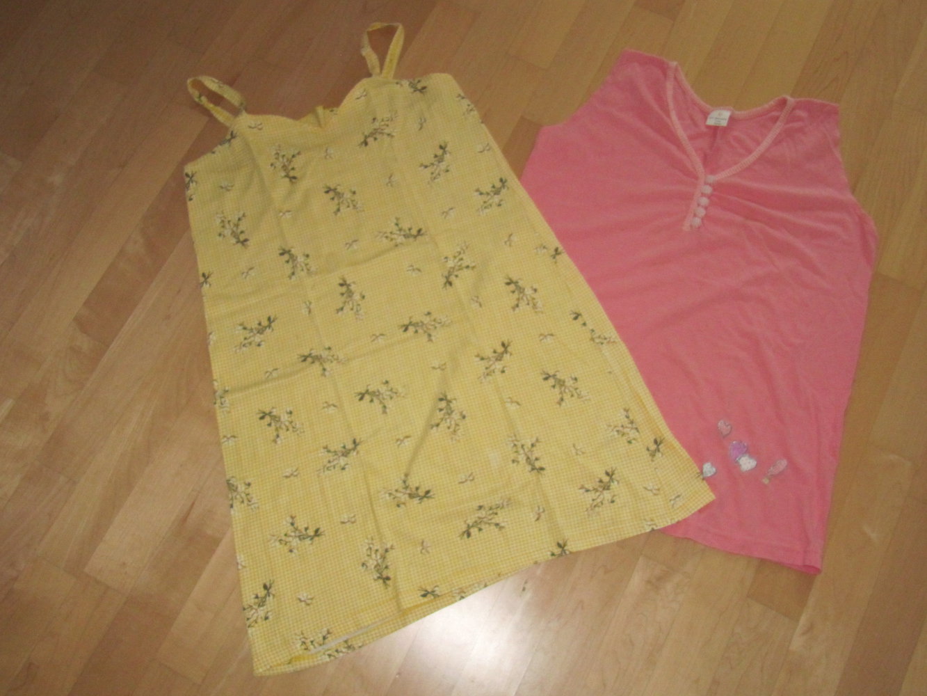 Spaghetti träger Nachthemd gelb kariert plus Oberteil gratis