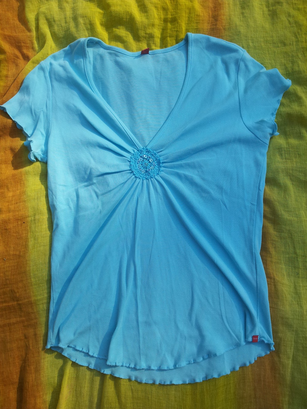 Shirt Esprit türkis hellblau Häkelornament