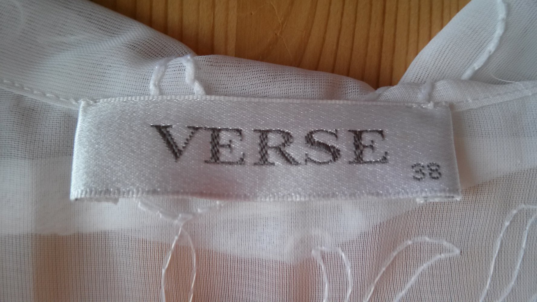 Bluse von VERSE, weiß, durchsichtig, Blumen, Muster, 38, S, Knöpfe, transparent, kurzarm