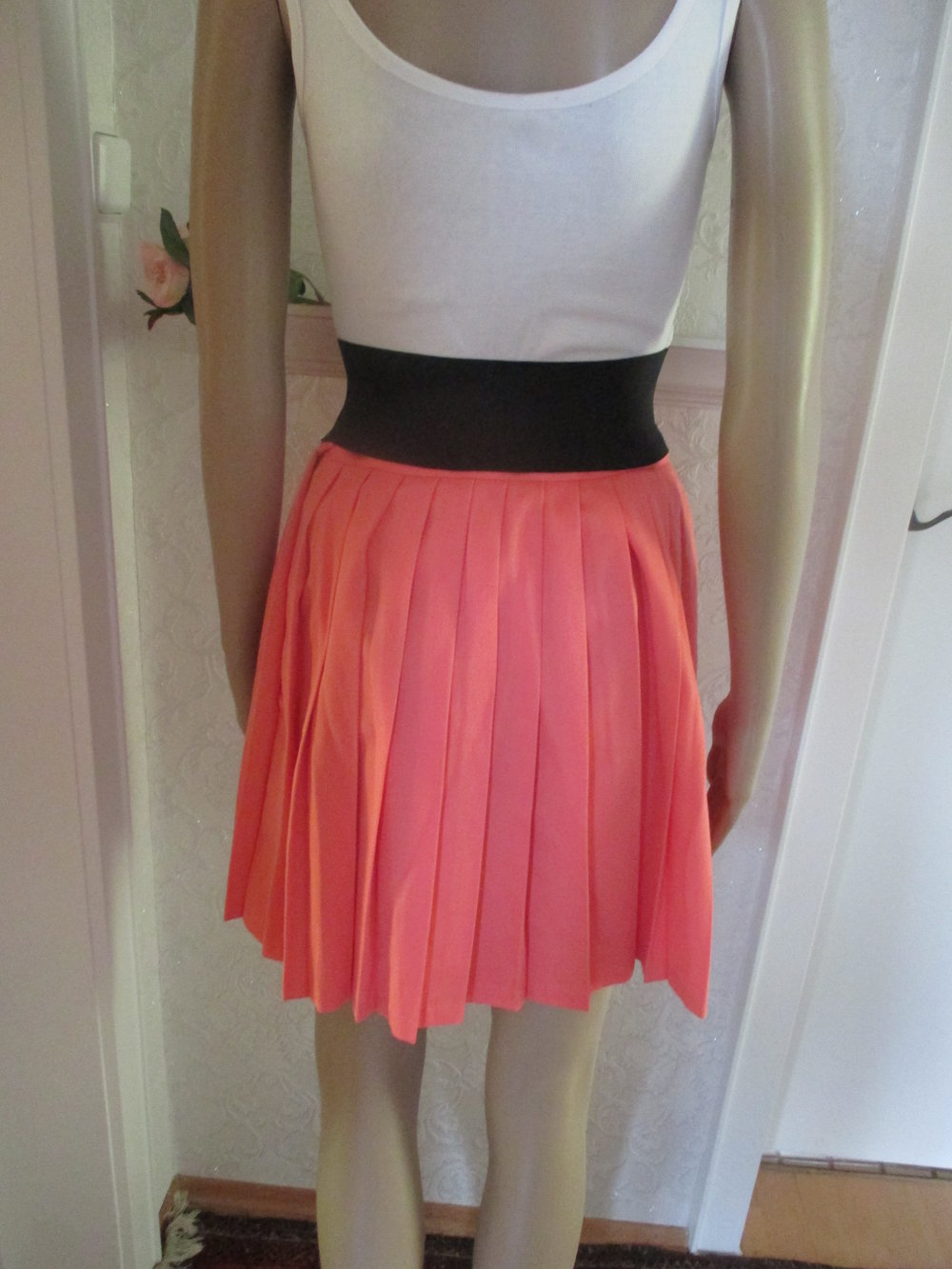 NEUw * Original VINTAGE * Schulmädchen Look * DESIGNER * Falten * Mini- Rock Gr. 34- 36/ XS- S * lachs- hummer- apricot *