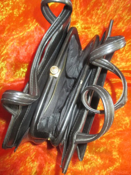 Original VINTAGE Leder- Imitat Damen Granny Henkel- Hand- TASCHE Kelly- BAG schwarz