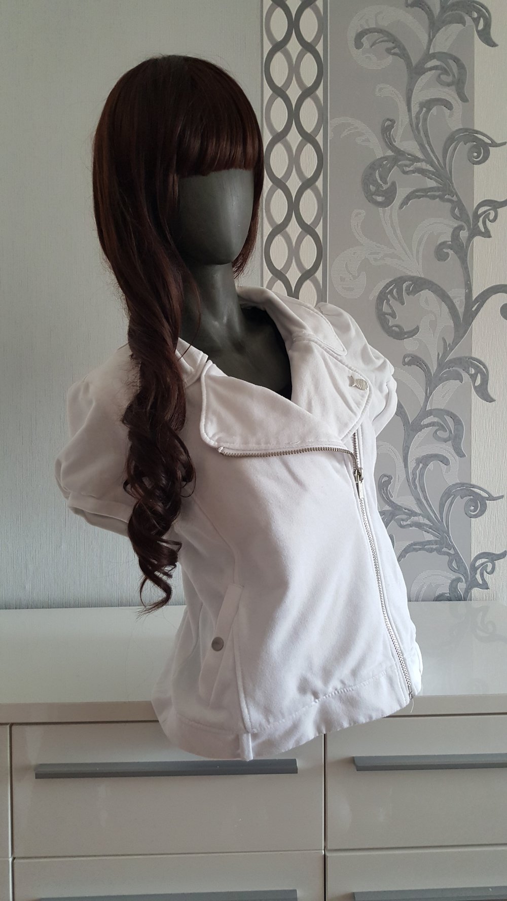 Stoff Biker Jäckchen Weste weiß ausgez. L 38 / 40