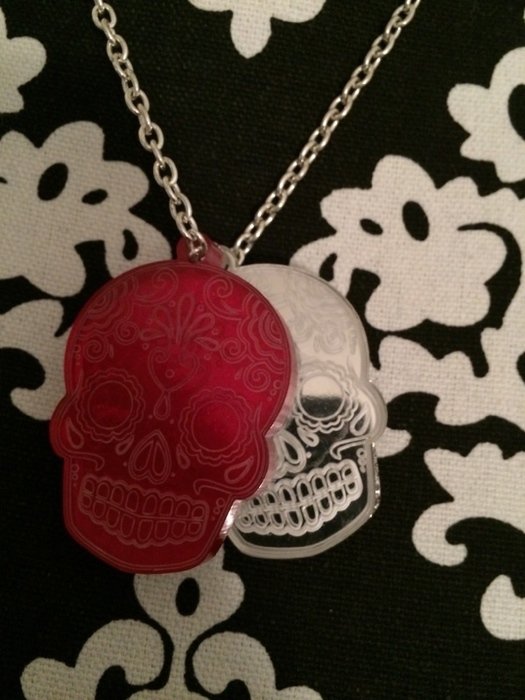 Mexican sugar skulls Kette mit Spiegel rockabilly psychobilly