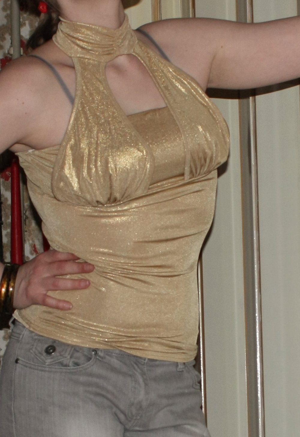 Top mit Halsband, Melrose, Gr. 34, gold-schimmernd, kaum getragen