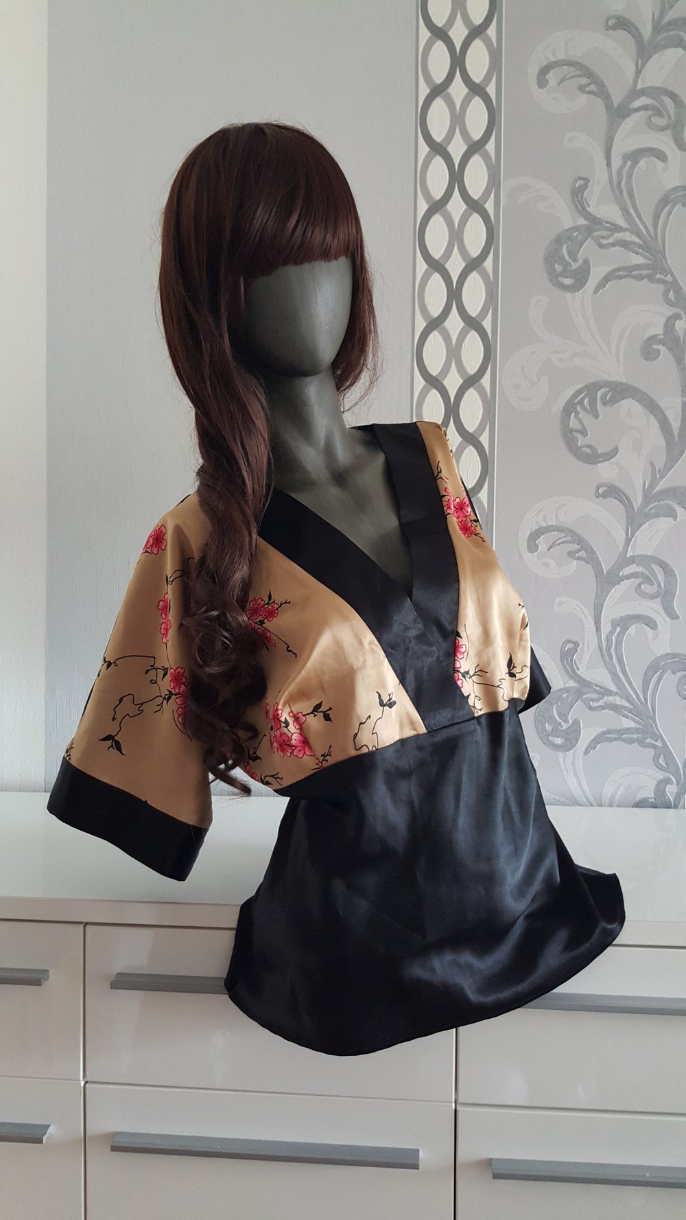 Gold Schwarze Asia Bluse 40 M / L