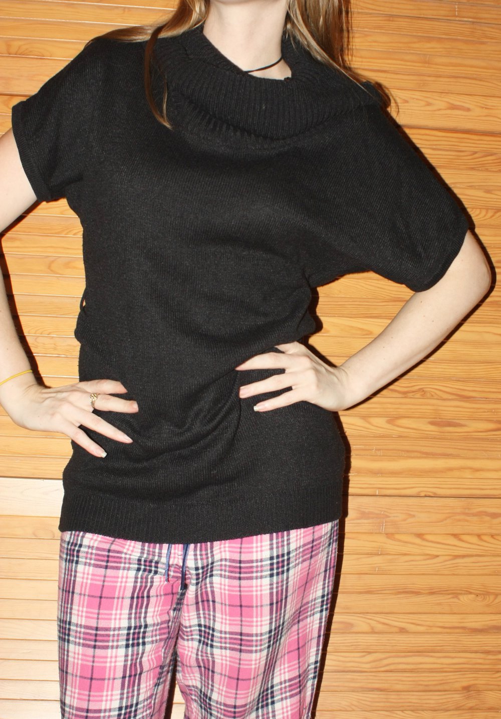 Schwarzes Fledermaus T-Shirt mit Rollkragen, Gr. 36