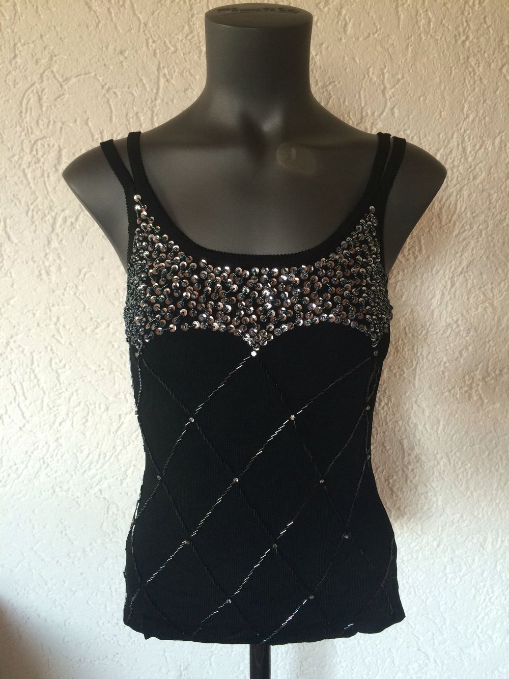 Wunderschönes Pailletten-Top Größe M 38 schwarz Partytop Spaghetti-Träger Party