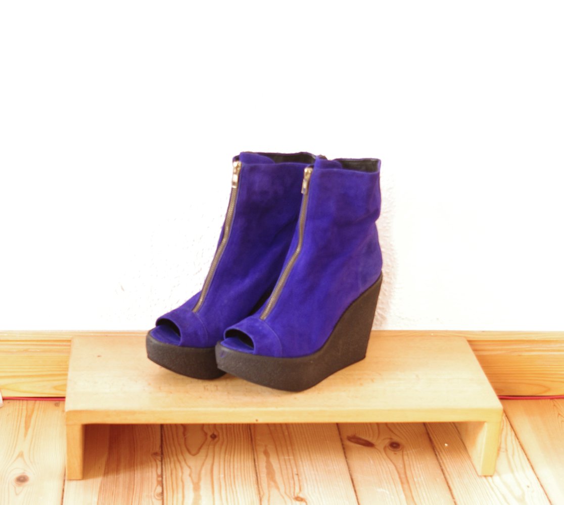 Einmalige Beau Coops Gr. 39 40 Peeptoe Plateau Wedges royalblau Reißverschlussc