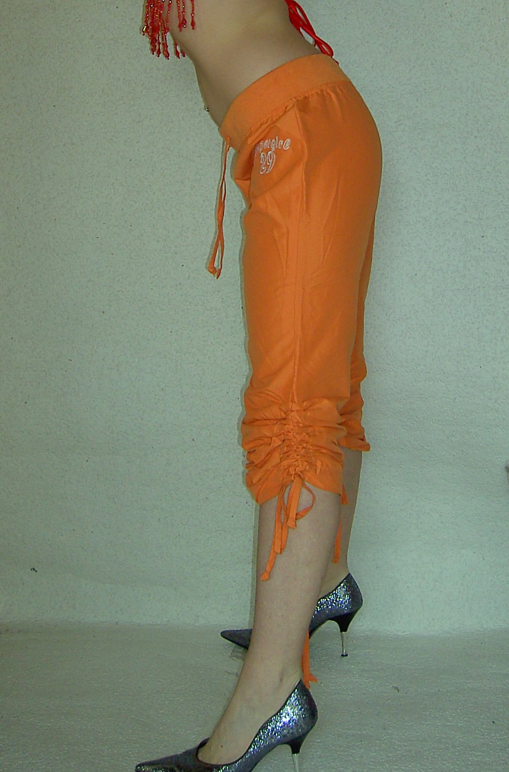 Caprihose, orange, Raffung, Gr. S