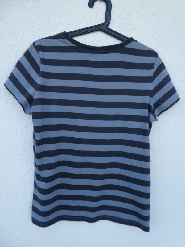 s.Oliver  – T-Shirt, gestreift mit Aufdruck – Gebraucht