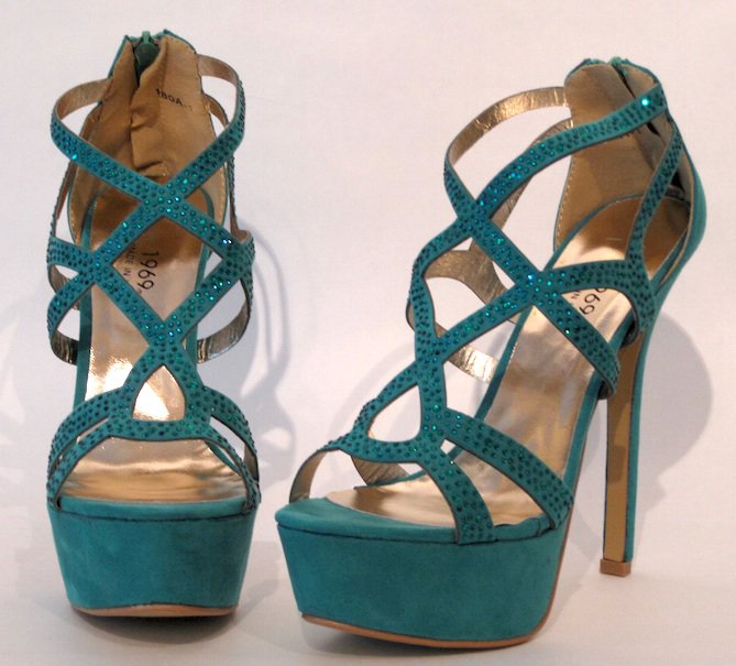 Sexy Plateau Sandalette Highheels Gr. 39 grün/türkis mit Steinchen neu