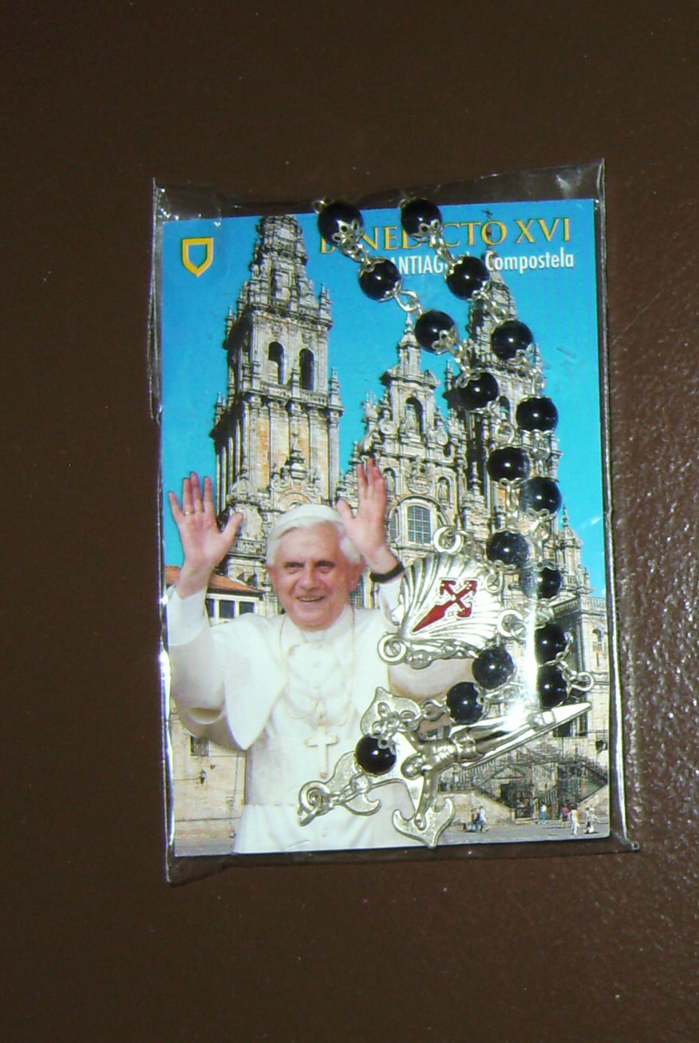 Talisman,Jacobsweg, Ungetragen, schwarz-silberfarben, Jacobsmuschel, Pilgersouvenir Santiago de Compostela, Kette, Taschenrosenkranz, Glücksbringer