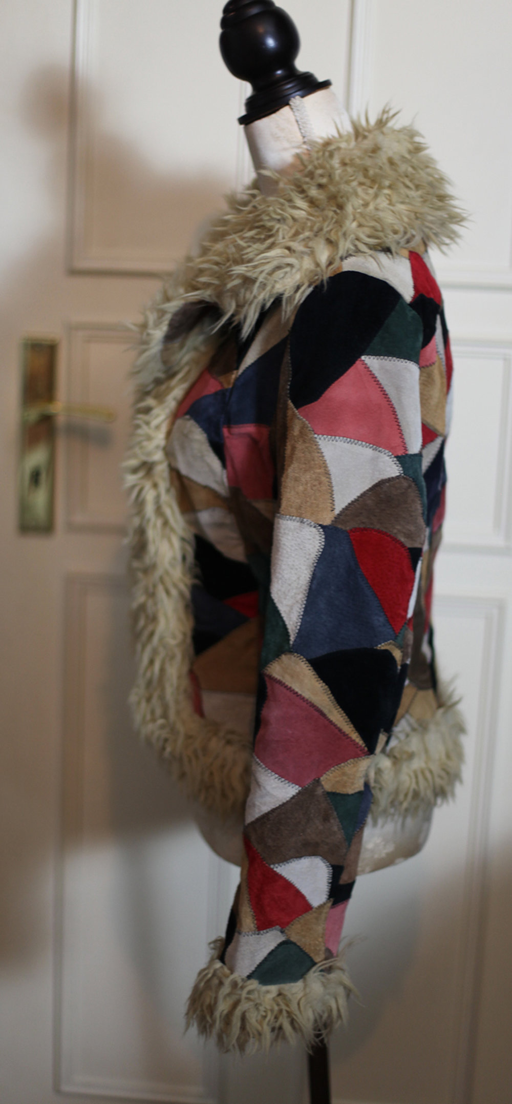 Patchwork Jacke Fell Fake fur Hippie Festival 70er Vintage Wildleder Leder RAR