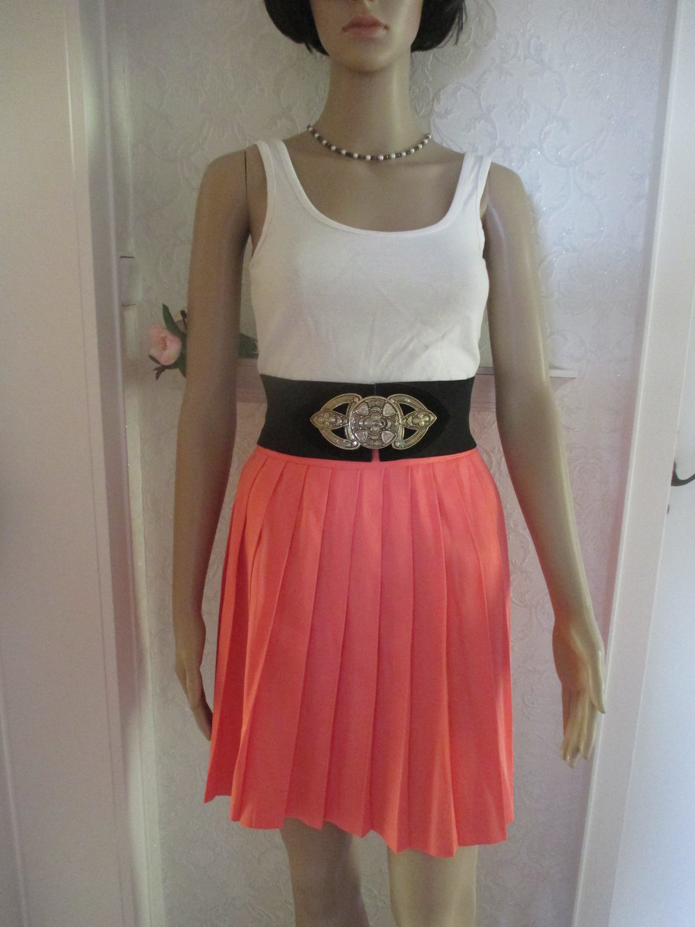 NEUw * Original VINTAGE * Schulmädchen Look * DESIGNER * Falten * Mini- Rock Gr. 34- 36/ XS- S * lachs- hummer- apricot *