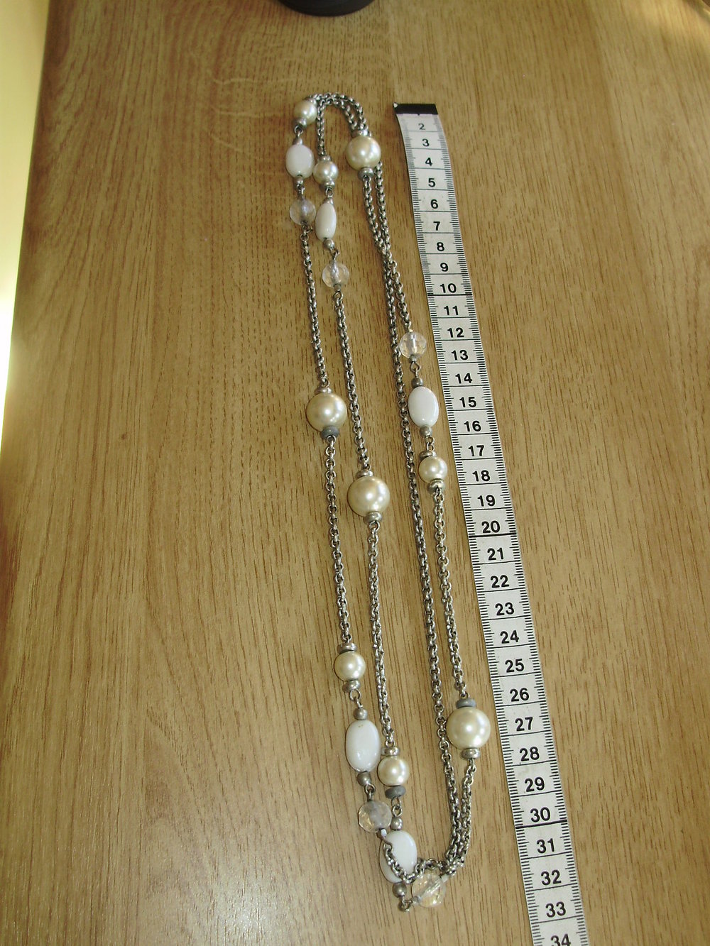 Kette Vintage sehr lang silbern massiv Perlen 134 cm