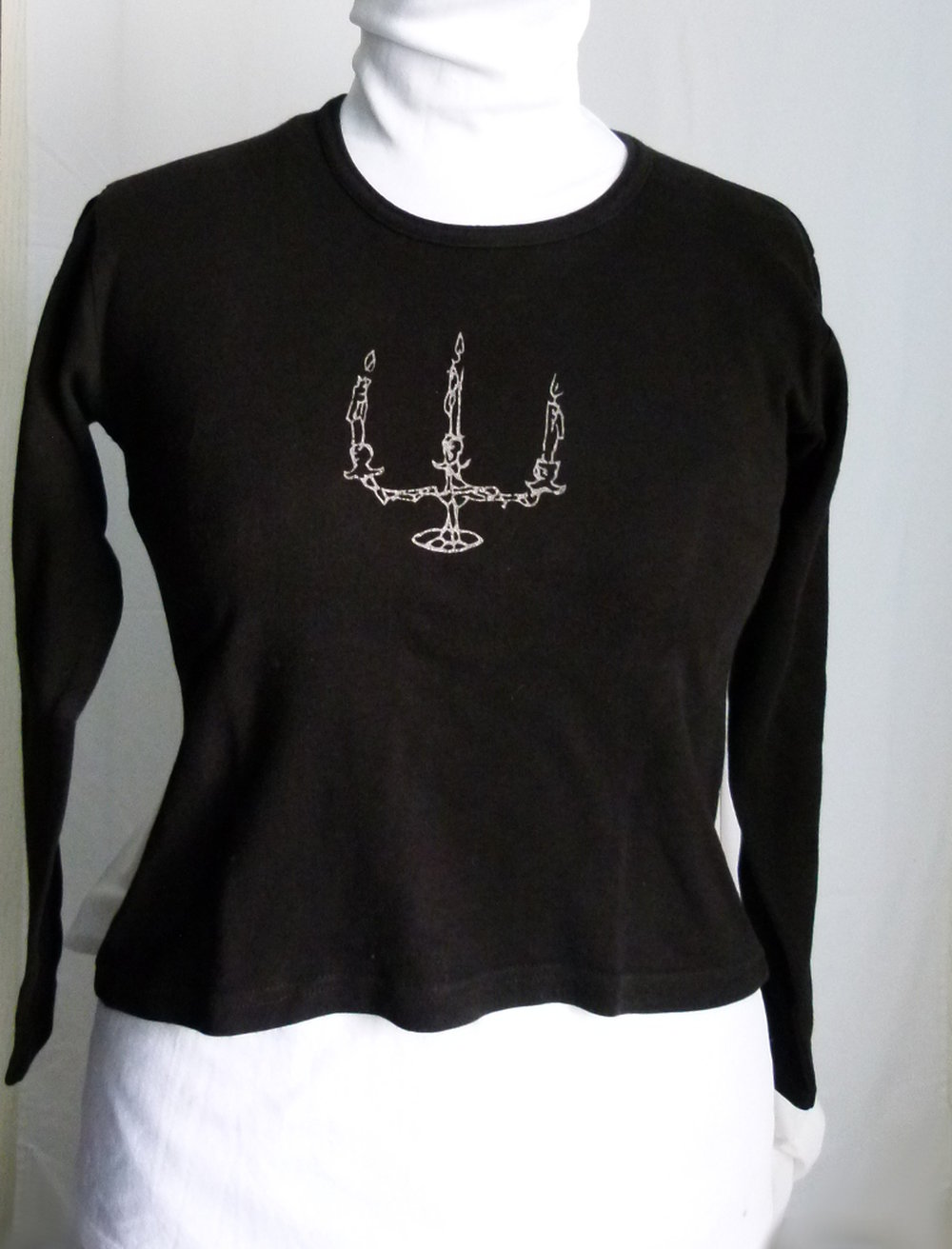 Goethes Erben Girlie Oberteil, schwarz mit silbernen Druck, Gothic Avantgarde Dark Alternative