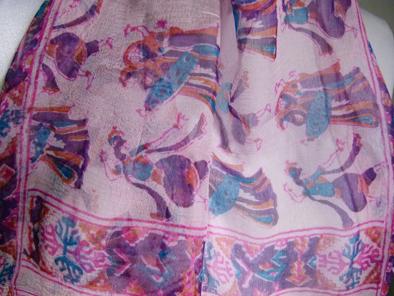 Seiden Schal Tuch aus Indien, sehr lang, pink lila türkis, aus den 70ern, Boho Goa Festival Hippie 70s Retro Vintage Lagenlook