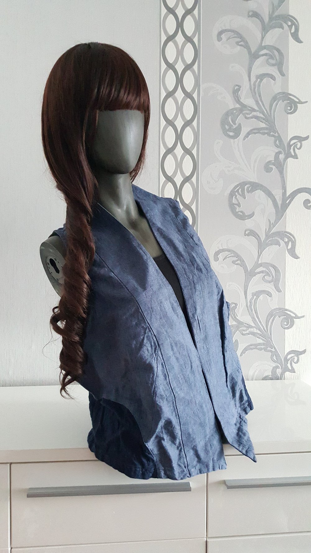 Jeans Weste blau mit Spitzen ausgez. XL - 42 44 evtl. 46