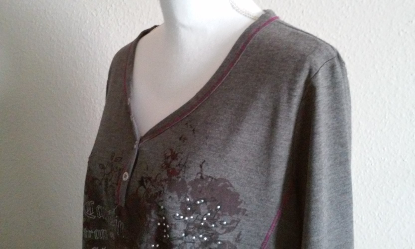 Damen T-Shirt Shirt Pulli mit V-Ausschnitt Bigshirt 3/4 Arm (bügelfrei)