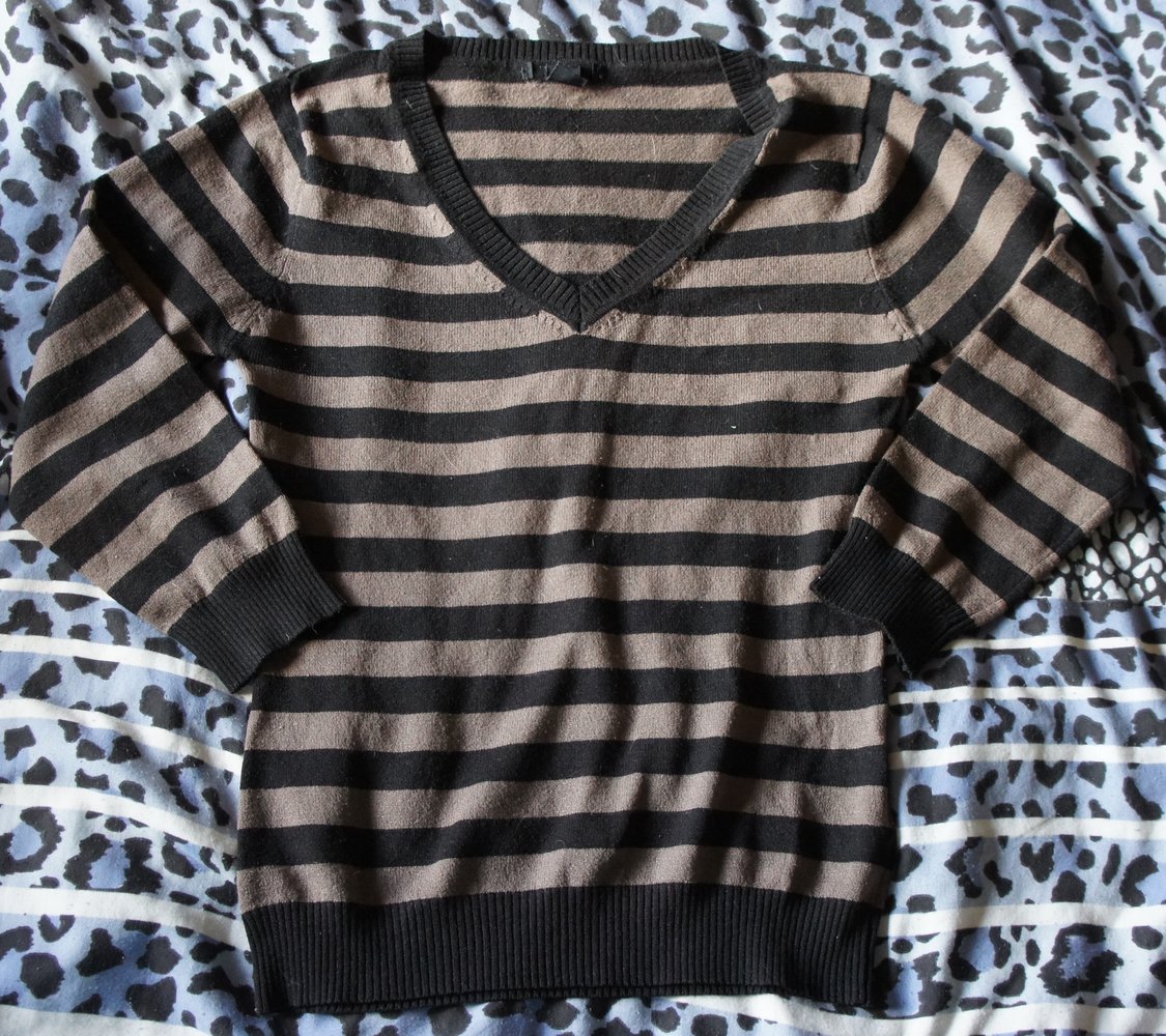 Shirt langarm Pulli Pullover Gr. S 38 Longshirt braun schwarz H&M V-Ausschnitt