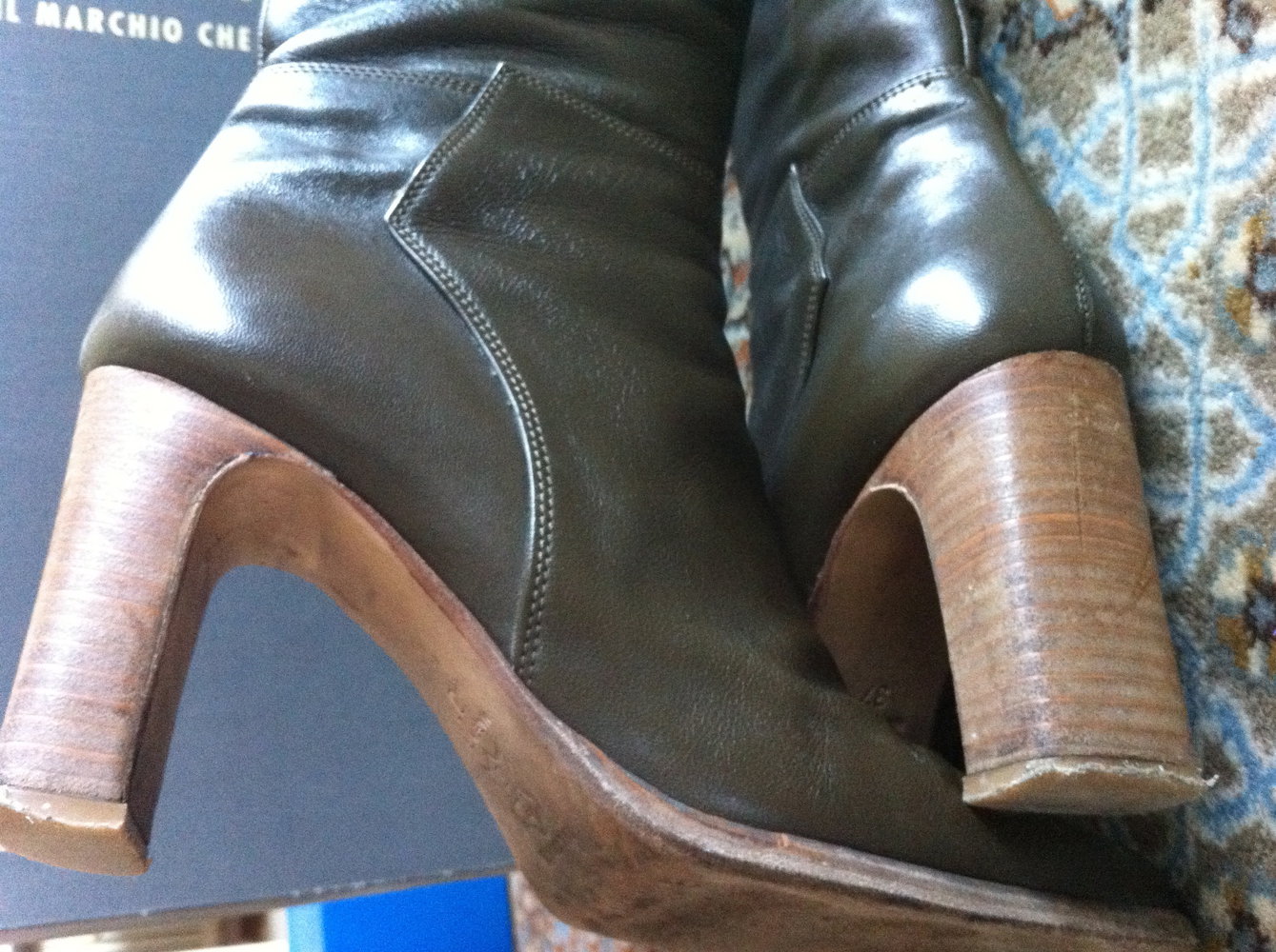 Damenstiefel Lederstiefel Leder Stiefel halbhohe Stiefel oliv/kaki *gebraucht *