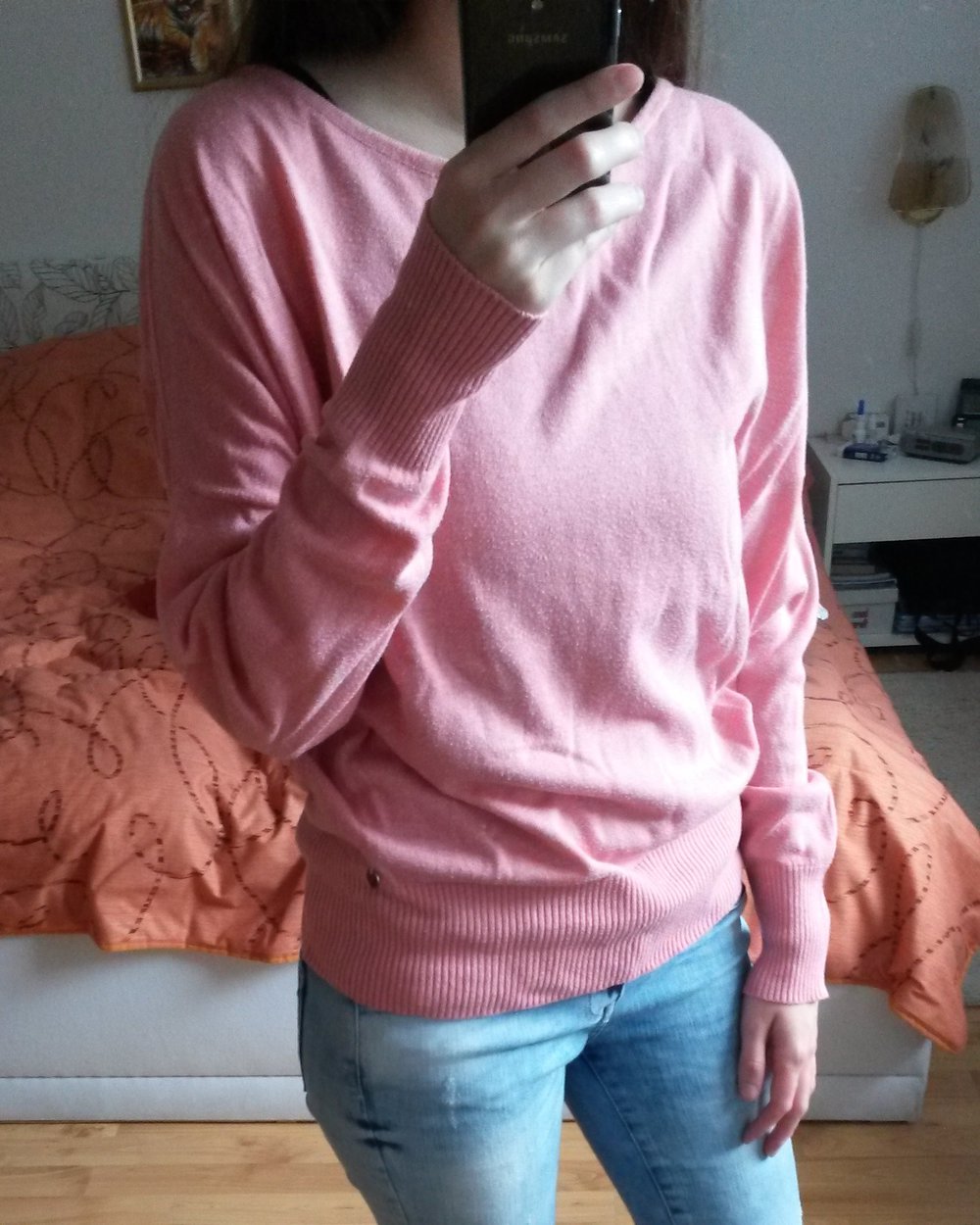 Rosa/laxfarbenes Shirt mit Fledermausärmeln Gr. 36/38