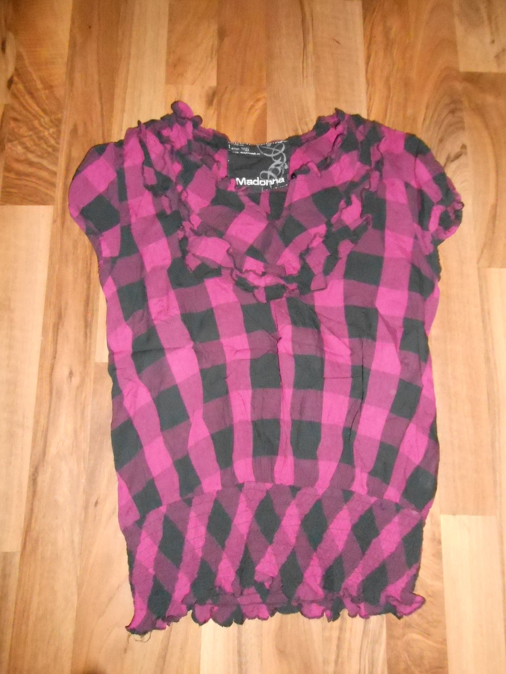 Bluse kurzarm pink schwarz Madonna XS