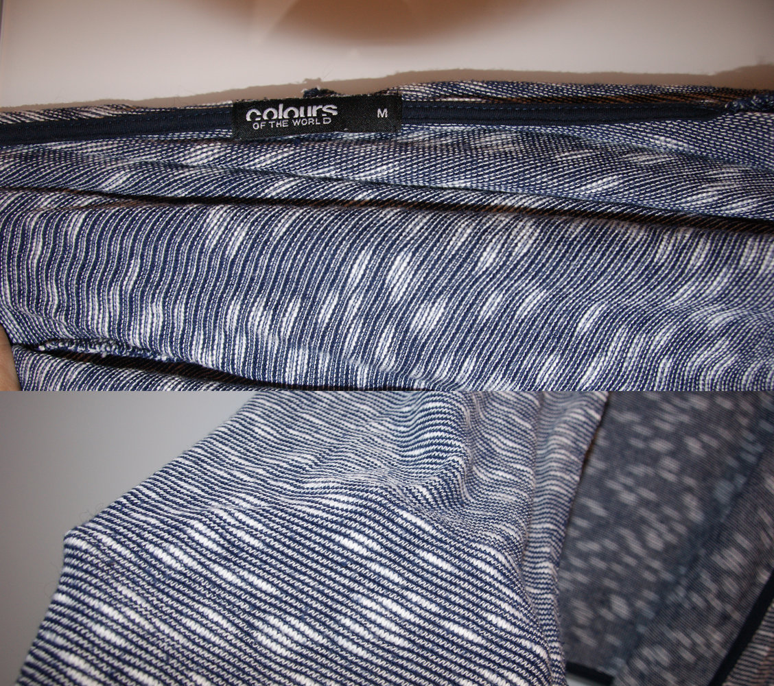 Blau-weiß gemusterter Cardigan mit Wasserfall und Kapuze