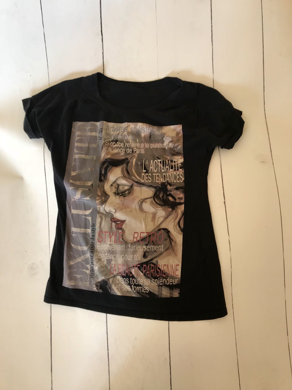 Zara T-Shirt schwarz mit Retro-Aufdruck 