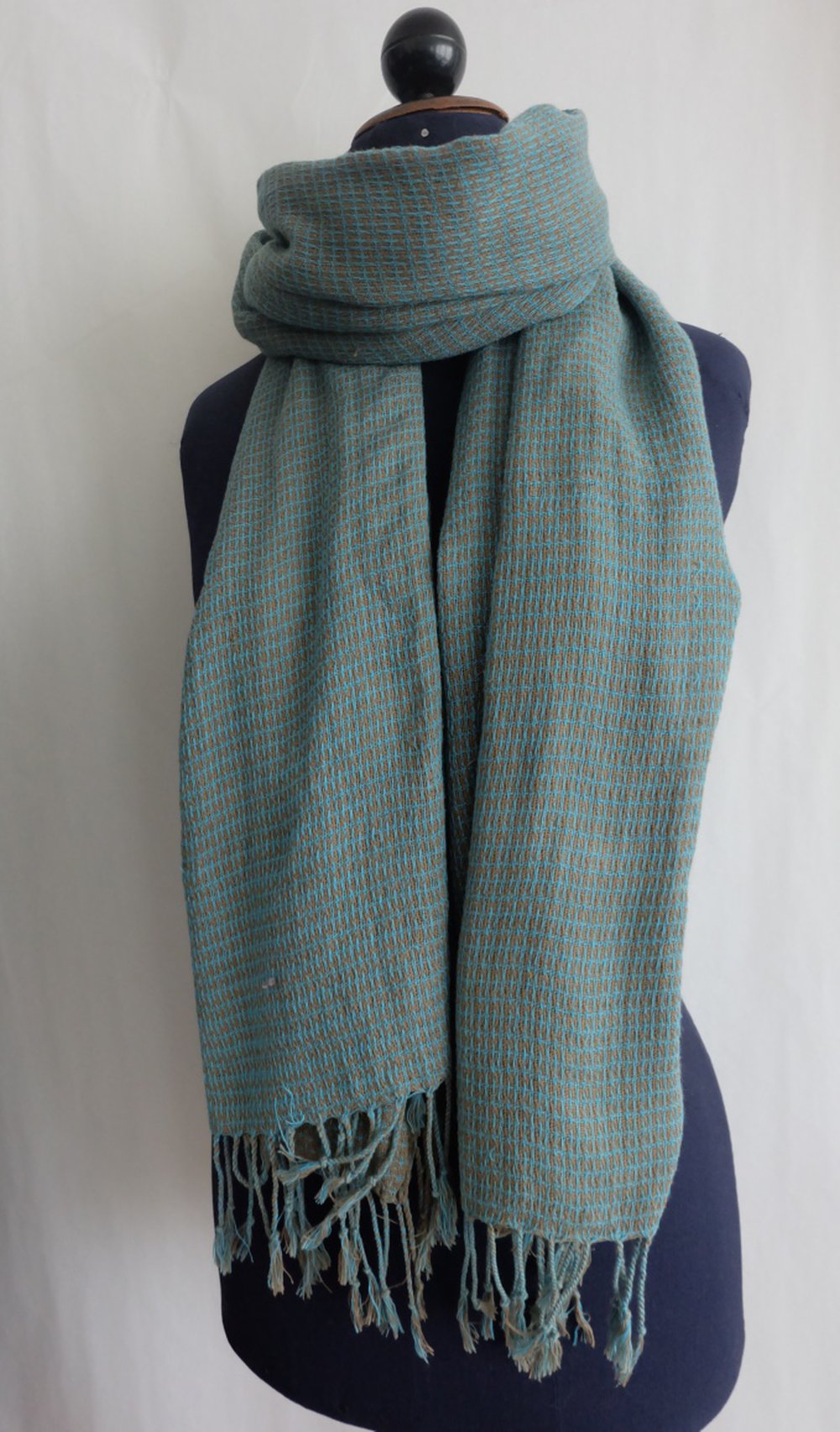 Gewebter Tuch mit gedrehte Fransen, Schal Stola in Türkis Kaki