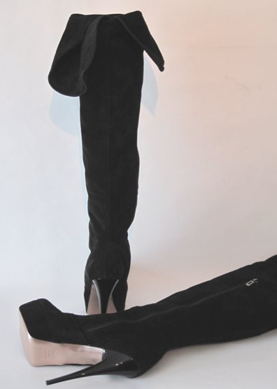 Sexy High Heels Wildleder Overknee Stiefel mit Plateau, schwarz, Gr. 43