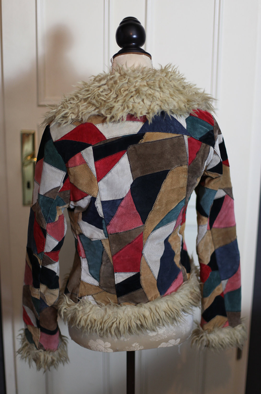 Patchwork Jacke Fell Fake fur Hippie Festival 70er Vintage Wildleder Leder RAR