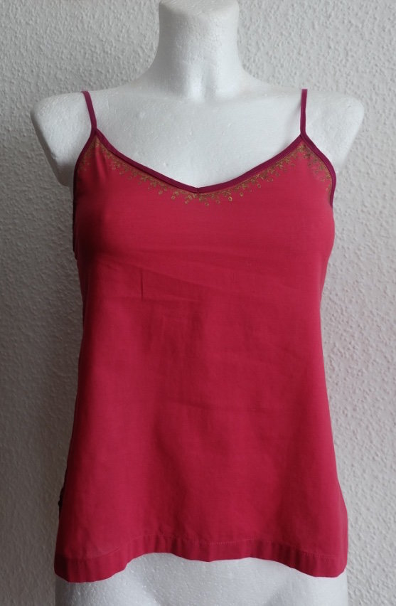 Fabindia, Top Bluse, Baumwolle aus Indien, Magenta Rot mit Gold Druck