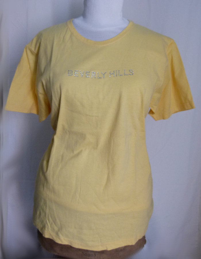 T-Shirt mit Strass, Beverly Hills, sonnen gelb, Sommer Festival Casual