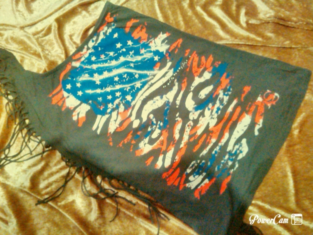 E1 Neu Damen Shirt Top, Laura Scott, grau, rot, weiß, blau mit Franzen und Steinchen