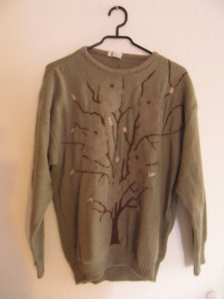 Vintage Eulen Pullover Oversized Stickerei Wolle Gr. M beige braun Blogger