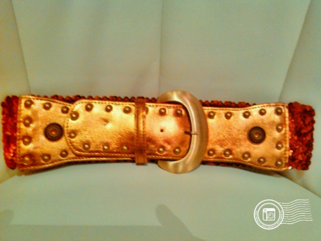 Damen Gummi Gürtel Kupfer mit Pailletten Nieten und Stein