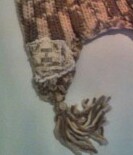 D3, Damen Mädchen Strick Mütze Grobstrick Braun Khaki/ Beige BOMMEL ZÖPFE