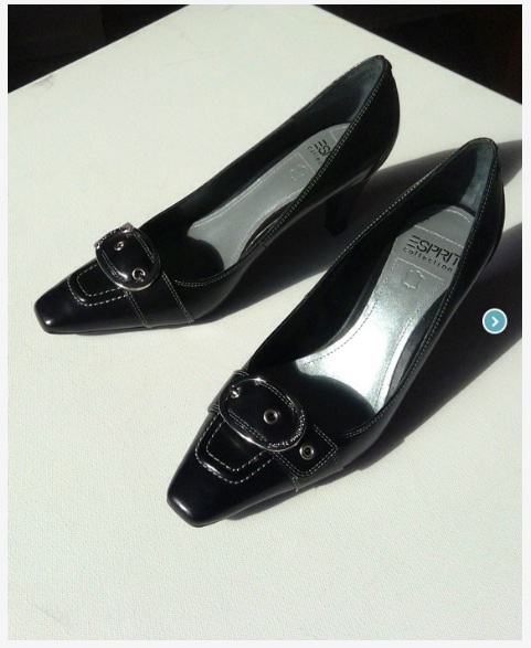 Esprit Selina Pumps Schwarz Leder Schnalle spitz, Gr. 38, ungetragen