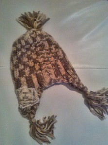 D3, Damen Mädchen Strick Mütze Grobstrick Braun Khaki/ Beige BOMMEL ZÖPFE