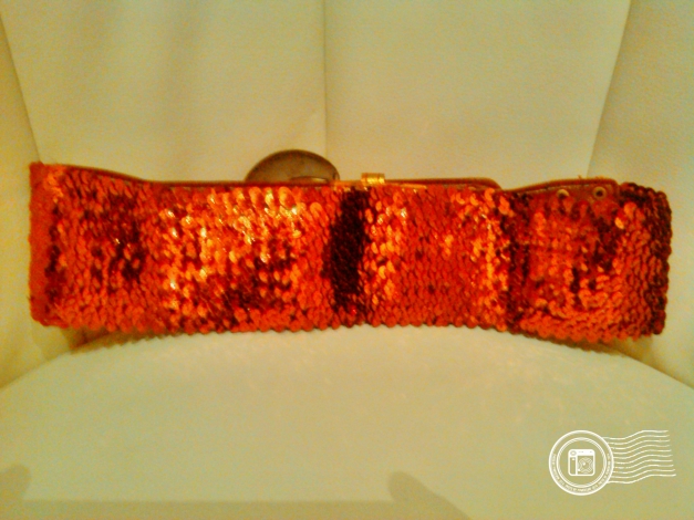 Damen Gummi Gürtel Kupfer mit Pailletten Nieten und Stein