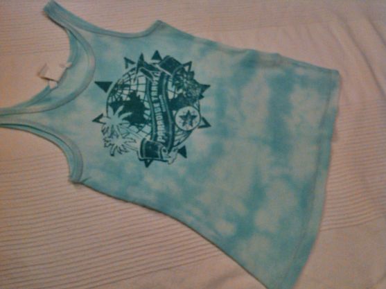 Mädchen Top gr. 134/140 im Batik-Look in türkis, petrol und Druck